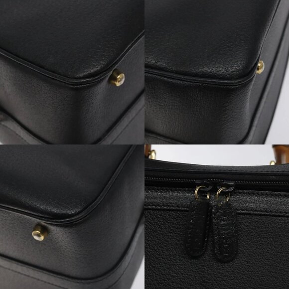 GUCCI Bamboo Hand Bag Leather Black Gold 013 122 2491 Auth SW974 - Picture 14 of 14